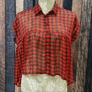 Red Button Up Plaid Shirt